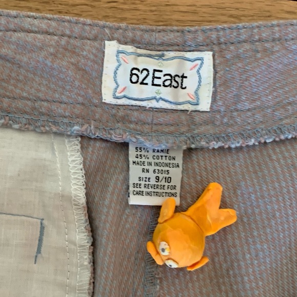 Vtg high-waisted cotton/ramie lt blue & dusky pink houndstooth pants by 62 East - Picture 4 of 7